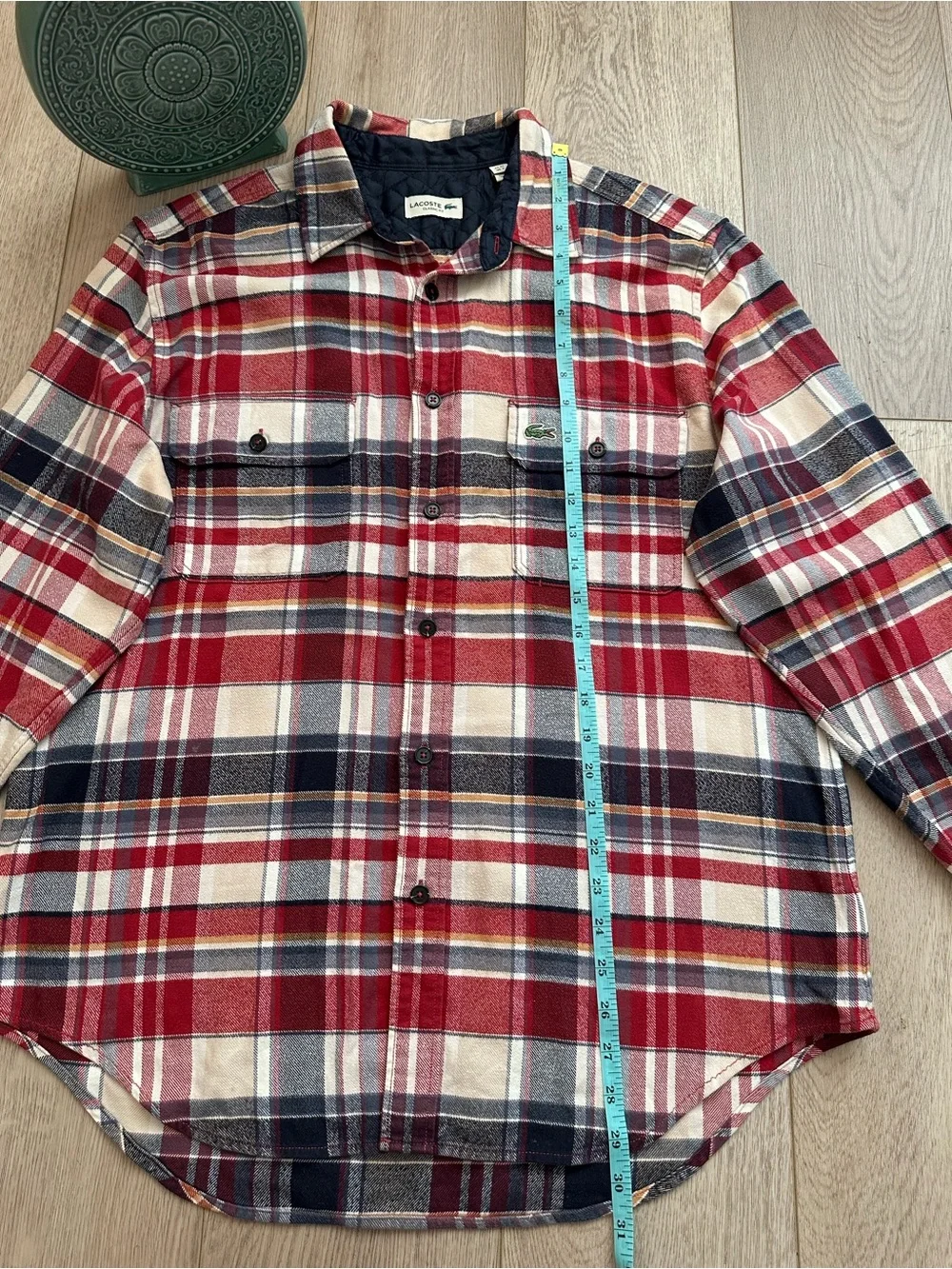 Lacoste Red Navy Plaid Button-Down Shirt classic fit Size L - Picture 8 of 10